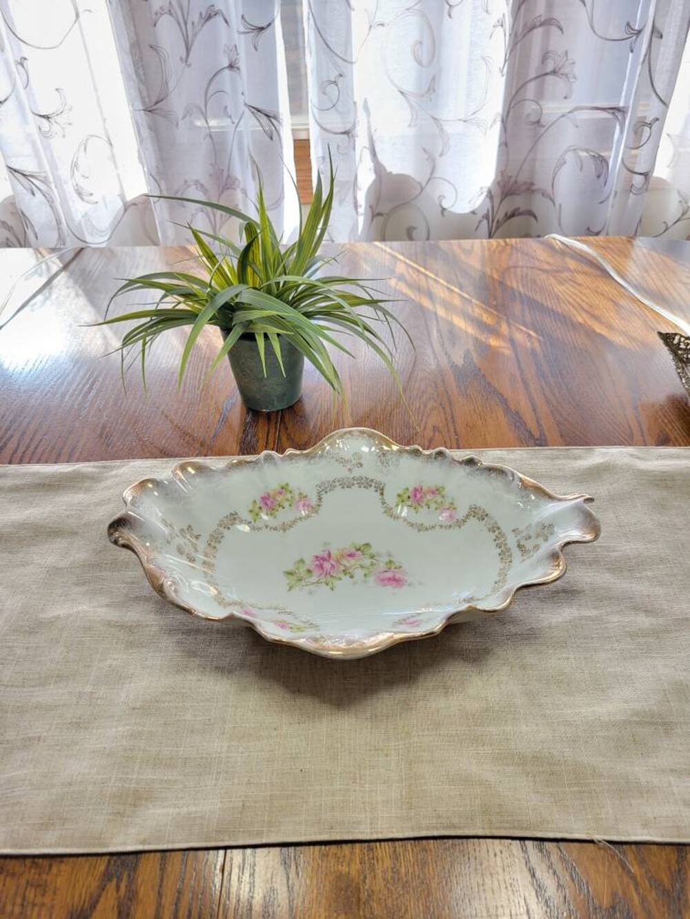 Antique Porcelain Centerpiece Bowl, Germany CT Altwasser Scalloped Rose Dish